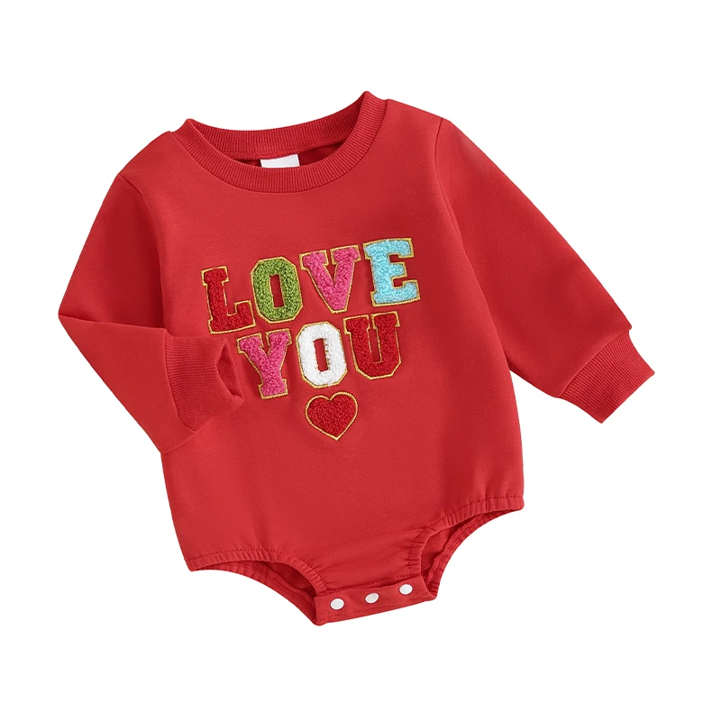 

Baby Girl Boy Crewneck Sweatshirt Romper Long Sleeve Newborn Outfit Top Letter Print Valentine s Day Clothes