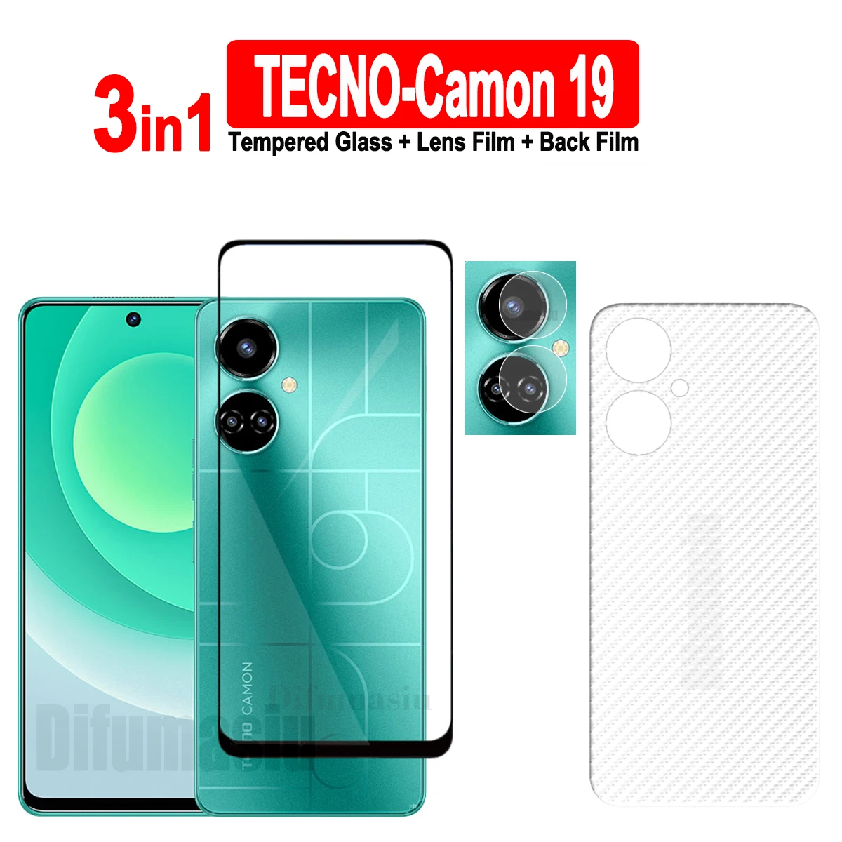 

3in1 For Tecno Camon 19 Tempered Glass Screen Protectors Soft Camera Lens Protector Full Cover Screen Glass Back Film