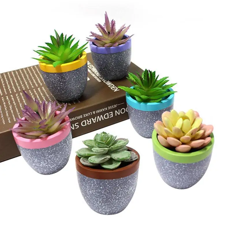 

6 Pcs Mini Teeny Resin Pot Pottery Planter Cactus Cute Flower Pots Succulent Nursery Pots For Garden Yard Living Room