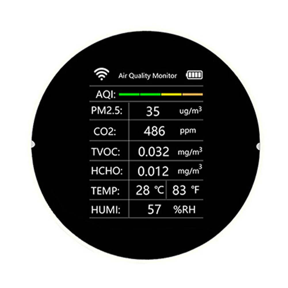 6 In 1 Air Quality Monitor Indoor CO2 HCHO TVOC PM2.5 TEMP Humidity Meter Detector Multifunctional LCD Display Tester With WIFI
6 In 1 Air Quality Monitor Indoor CO2 HCHO TVOC PM2.5 TEMP Humidity Meter Detector Multifunctional LCD Display Tester With WIFI