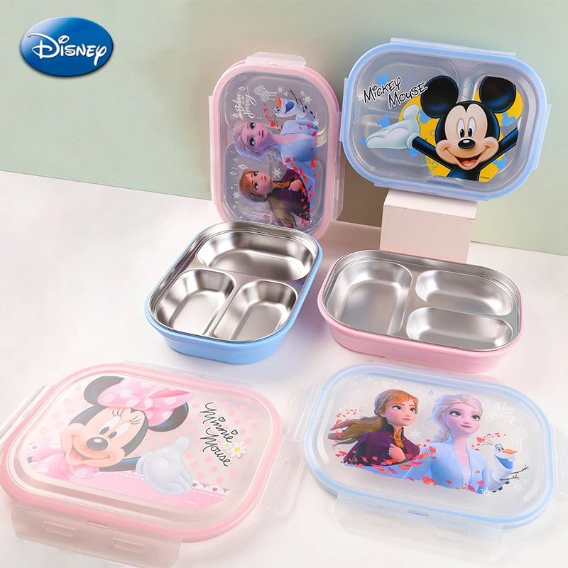 

Disney Mickey Minnie Lunch Box Anime Frozen Elsa Anna Stainles Steel Dinner Plate Crisper Student Fruit Lunch Box Kids Tableware