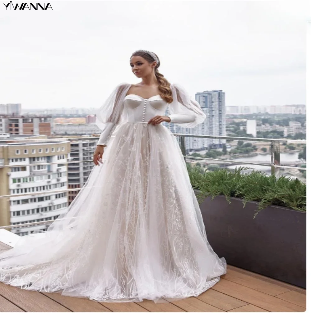 

Женское ТРАПЕЦИЕВИДНОЕ ПЛАТЬЕ It's yiiya, белое классическое свадебное платье до пола с длинным рукавом на лето 2019