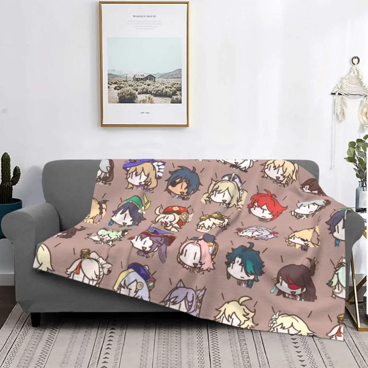 

Genshin Impact Kawaii Chibi Nerdy Characters Blankets Breathable Soft Flannel Winter Manga Throw Blanket for Couch Car Bedding