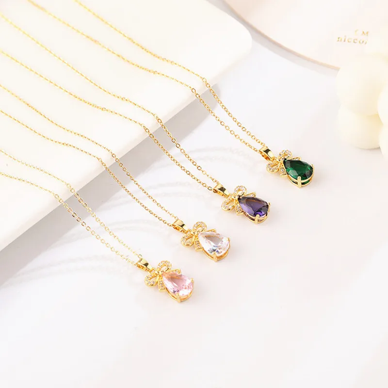 Necklace for Women's 18k Gold Plated Colorful Water Droplet Crystal Zircon Bowknot Pendant Sweet Romantic Fashion Jewelry Gift
Necklace for Women's 18k Gold Plated Colorful Water Droplet Crystal Zircon Bowknot Pendant Sweet Romantic Fashion Jewelry Gift