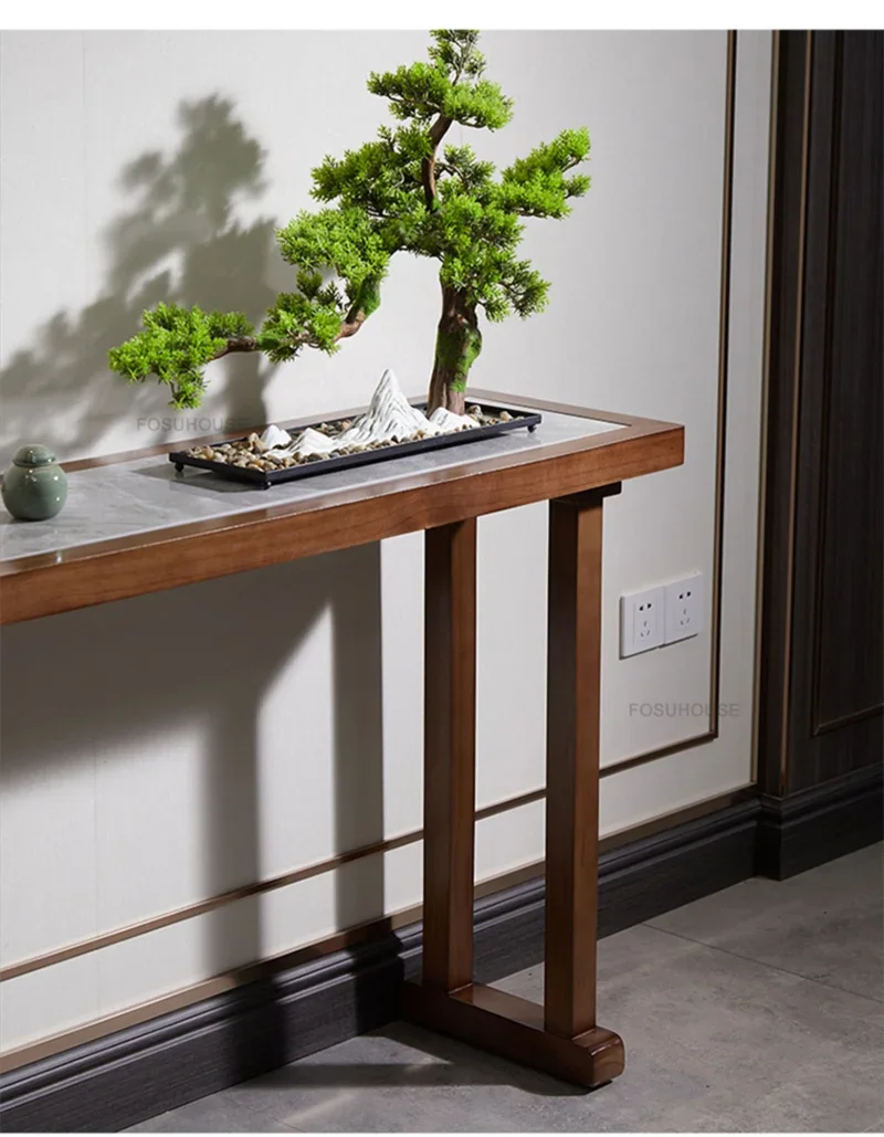 New Chinese Solid Wood Console Tables for Hallway Living Room Console Table Minimalist Light Luxury Corridor Rock Slab Entrance New Chinese Solid Wood Console Tables for Hallway Living Room Console Table Minimalist Light Luxury Corridor Rock Slab Entrance
