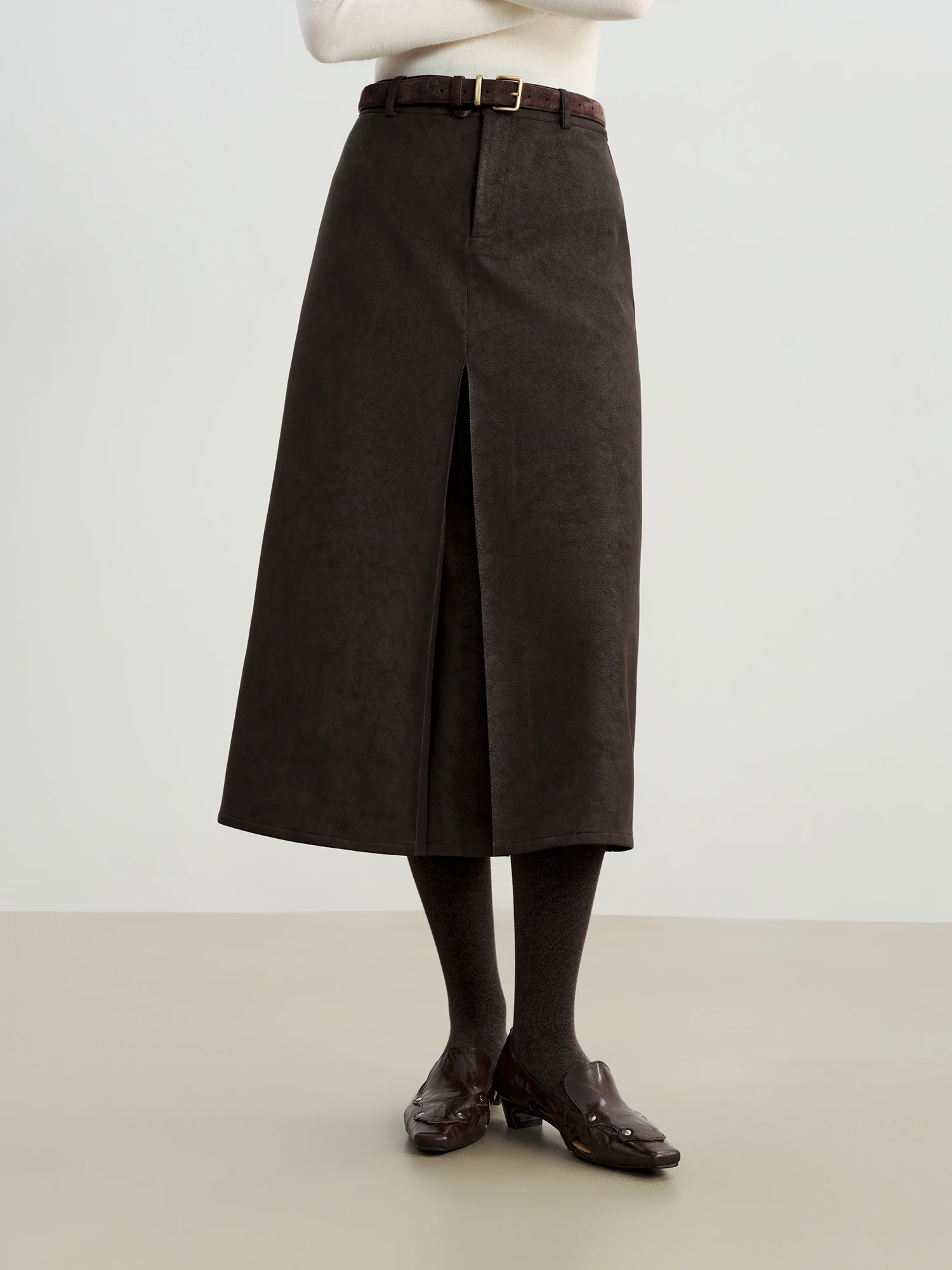 ZIQIAO 2025 Autumn Winter Women Retro Brown PU Leather Box Pleated Skirt - High Waist Midi Length A-Line Skirt for Casual 87 S812ed304e71c4ef69ee1f9fda1f7c7fas