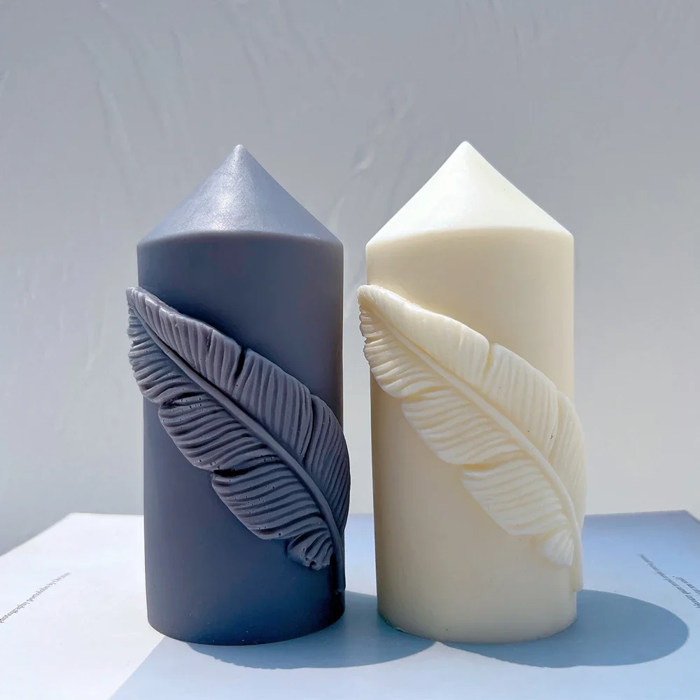 

Feather Pillar Candle Silicone Molds Geometric Column Sculptured Mould Cone Pillar Wax Candles Mold For Art Deco