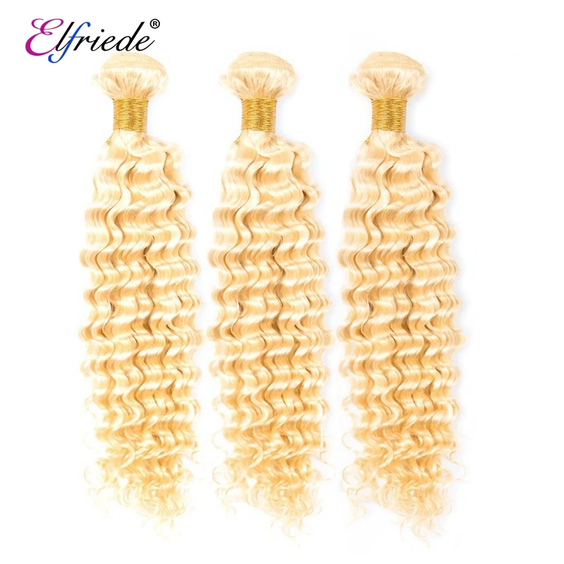 

Elfriede #613 Blonde Deep Wave Human Hair Bundles 100% Human Hair Extensions Brazilian Remy Weaves 3/4 Bundles Human Hair Wefts