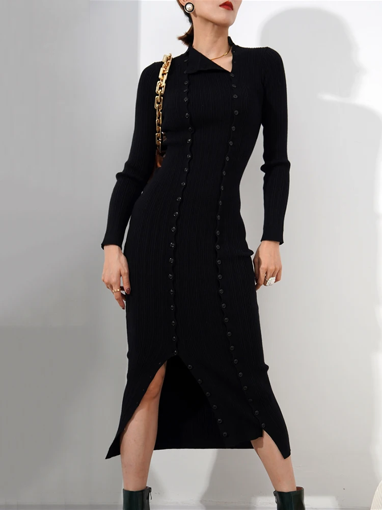 CamKemsey Stylish Double Breasted Black Bodycon Sweater Dress For Women Autumn Full Sleeve Sheath Knitted Long Dresses 2022
CamKemsey Stylish Double Breasted Black Bodycon Sweater Dress For Women Autumn Full Sleeve Sheath Knitted Long Dresses 2022