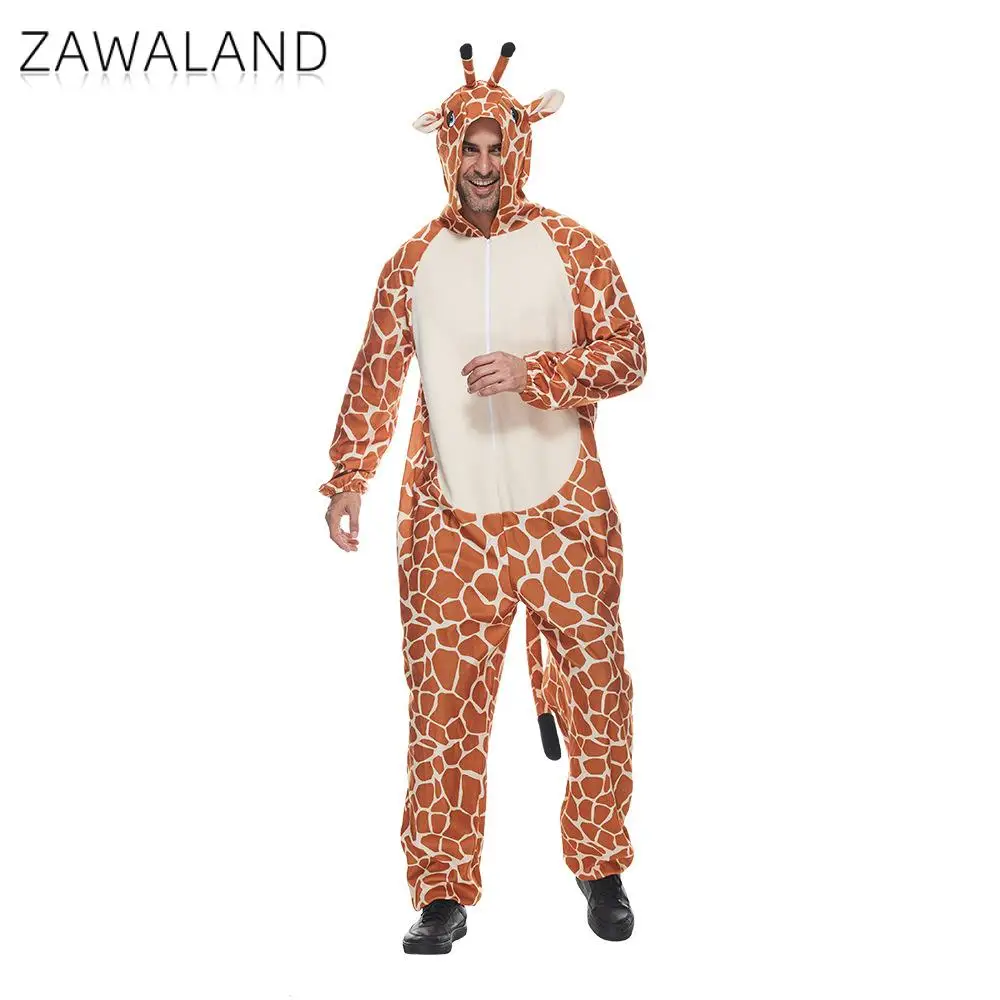 

Костюм для косплея Zawaland, жираф с хвостом, мультяшное животное, одежда для Хэллоуина, Мужская цельная Пижама, милый комбинезон, наряд