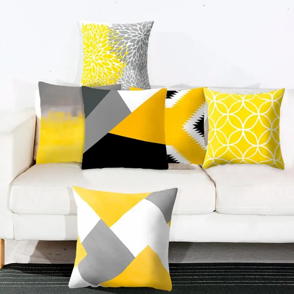 

Yellow Black Geometric Series Printed Patterns Couch Cushion Pillow Covers Home Decor Party Car Bedding