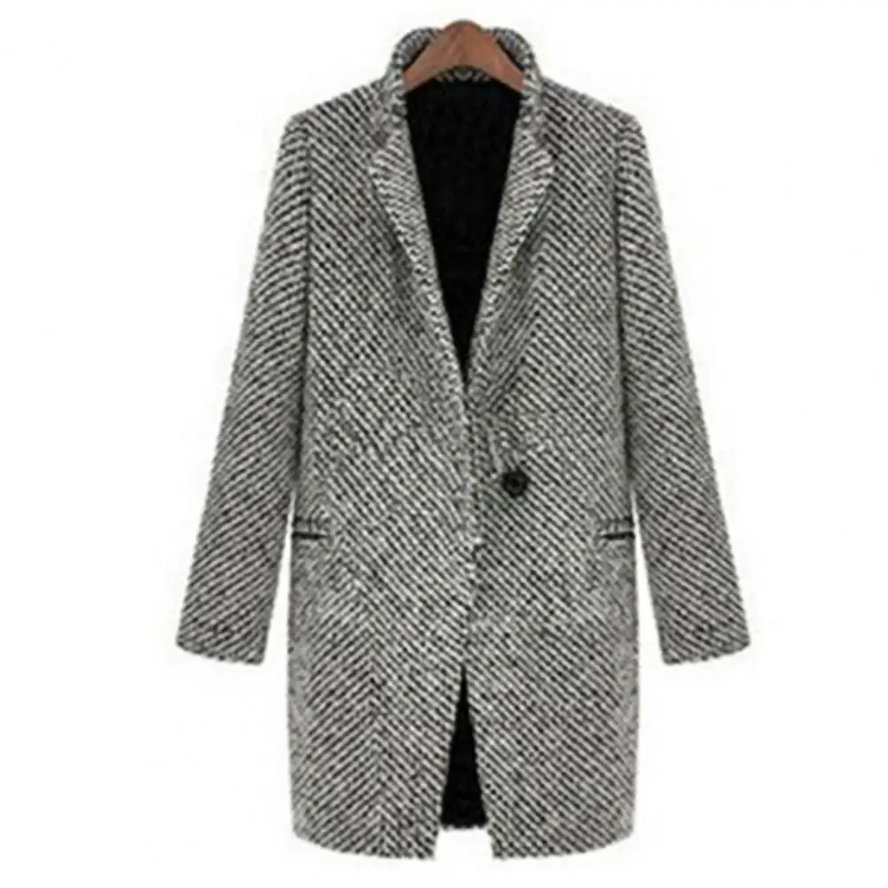 

Шерстяное пальто, простое пальто на одной пуговице с длинным рукавом, зимнее пальто, женская шерстяная клетчатая куртка для офиса