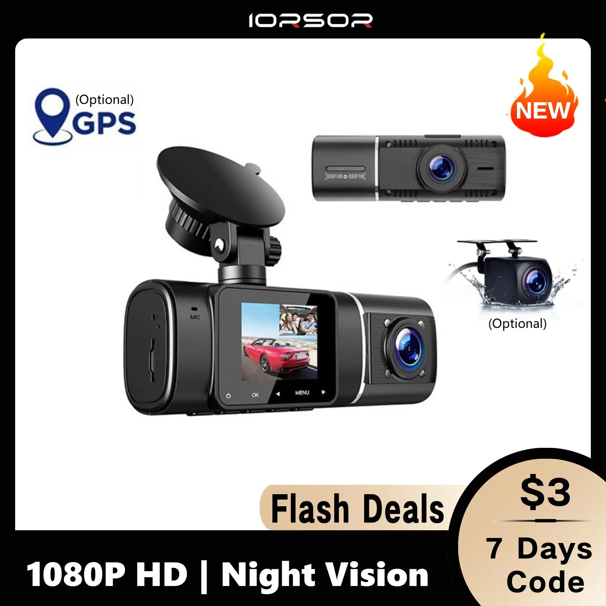 

1080P HD Dashcam GPS 24h Parking Monitor Dash Cam for Car Camera Mini Dvr Front And Rear 3 Dvrs Kamera Samochodowa Rejestrator