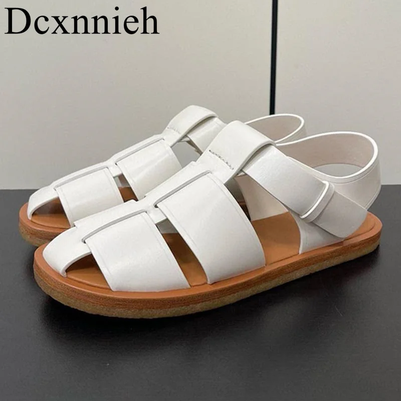 

New Flat bottomed comfortable genuine leather sandals hollowed out woven casual sandals women summer outdoor vacation beach shoe