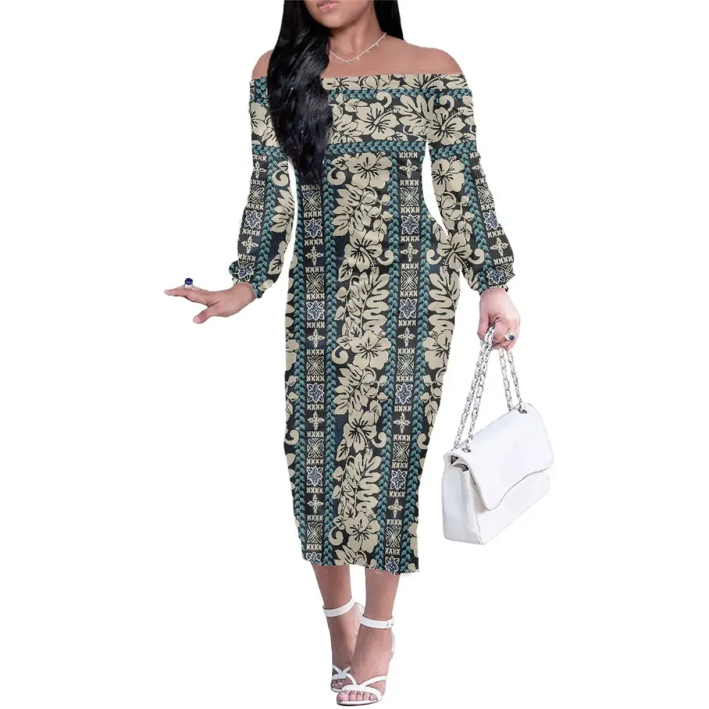 Custom Off The Shoulder Long Sleeve Sexy Bodycon Islander Ladies Dress Polynesian Tribal Samoa Fiji Masi Tapa Hibisci Print
Custom Off The Shoulder Long Sleeve Sexy Bodycon Islander Ladies Dress Polynesian Tribal Samoa Fiji Masi Tapa Hibisci Print