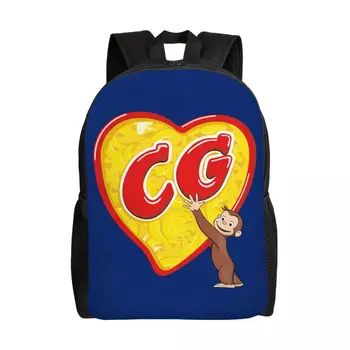 Curious George C G Love Heart Laptop Backpack Women Men Basic Bookbag for School College Students Monkey TV Series Bags