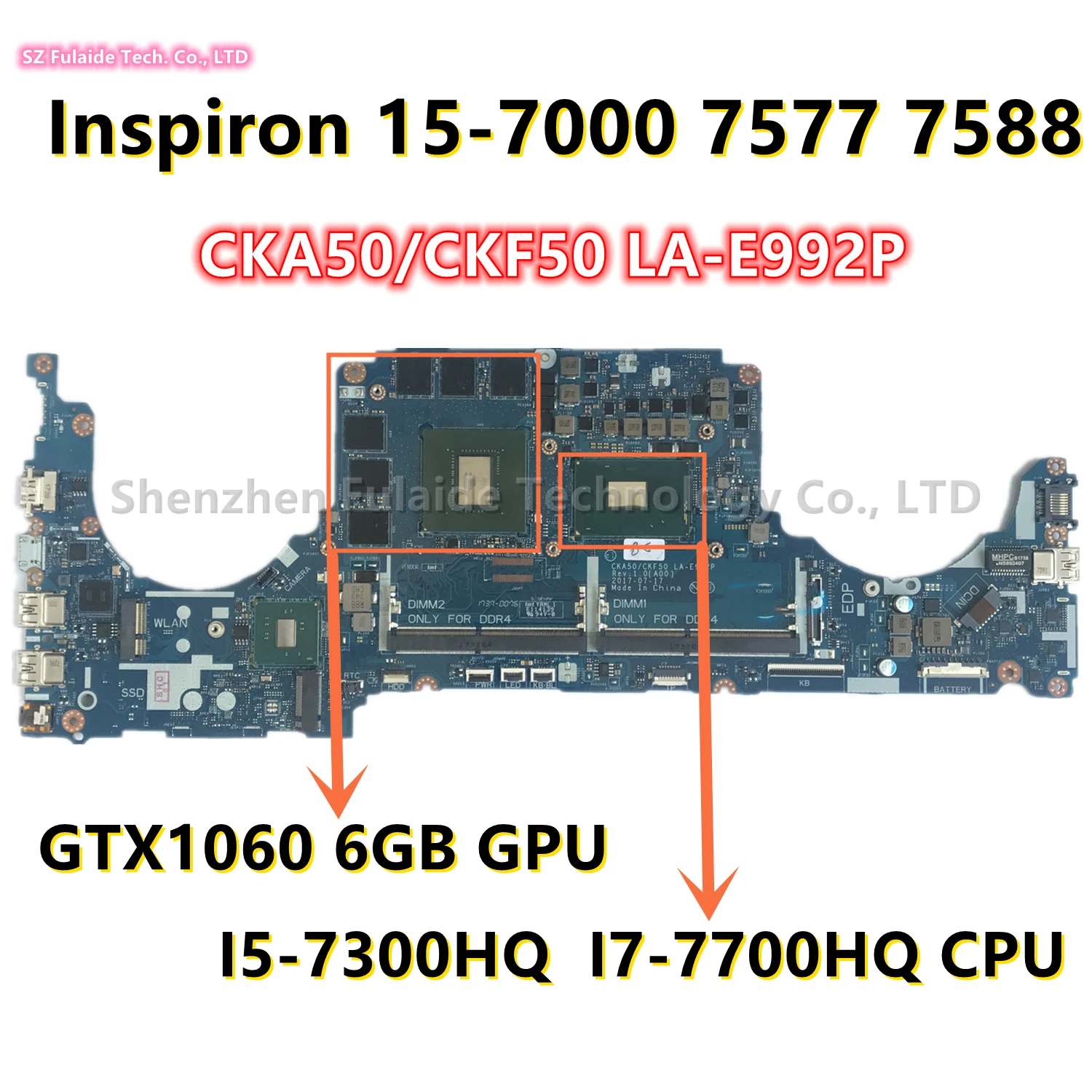 LA-E992P For dell Inspiron 15-7000 7577 7588 Laptop Motherboard I5-7300HQ I7-7700HQ CPU GTX1060 6GB GPU CN-0JP90V CN-0DP02C
LA-E992P For dell Inspiron 15-7000 7577 7588 Laptop Motherboard I5-7300HQ I7-7700HQ CPU GTX1060 6GB GPU CN-0JP90V CN-0DP02C