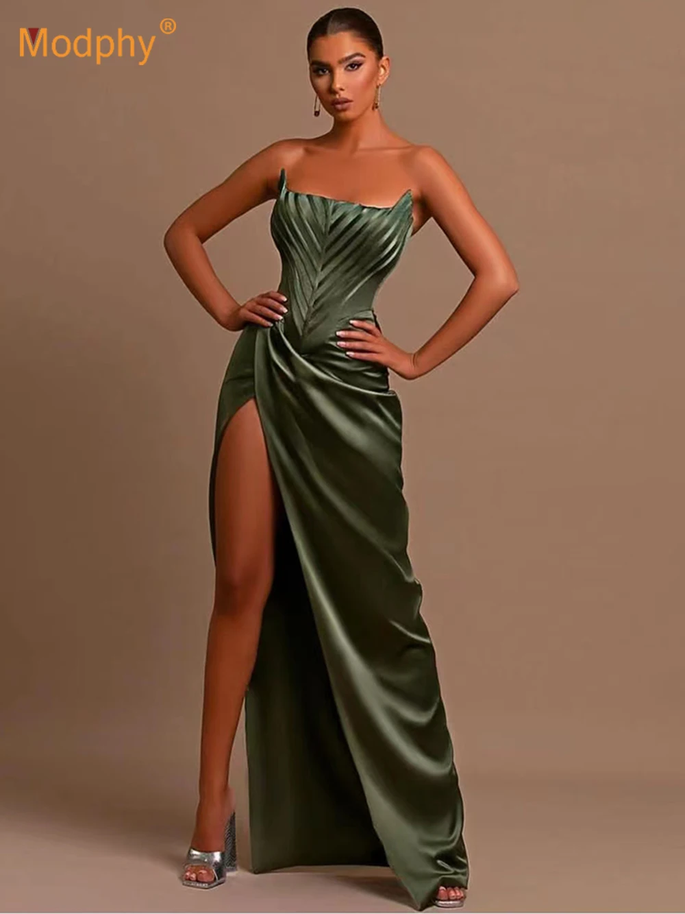 Modphy Women Off Shoulder Backless Satin High Split Maxi Dress Sexy Bodycon Ruched Party Evening Strapless Long Dresses 2023
Modphy Women Off Shoulder Backless Satin High Split Maxi Dress Sexy Bodycon Ruched Party Evening Strapless Long Dresses 2023