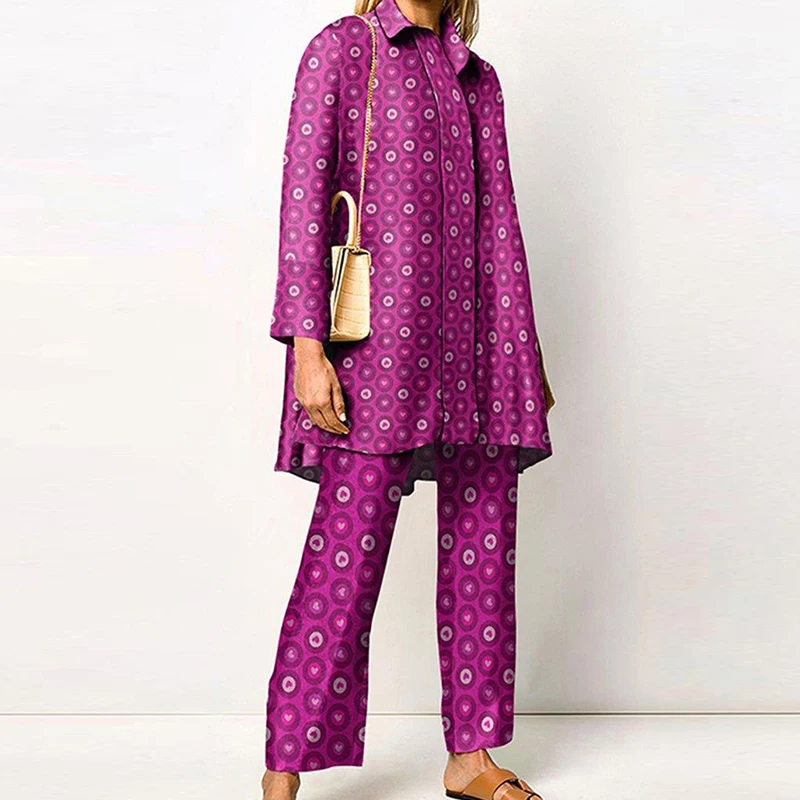 Fashion High Street Loose Outfits Autumn Casual Pattern Print Office Set Women Lapel Nine-quarter Sleeves+Wide Leg Pants 2pc Set
Fashion High Street Loose Outfits Autumn Casual Pattern Print Office Set Women Lapel Nine-quarter Sleeves+Wide Leg Pants 2pc Set