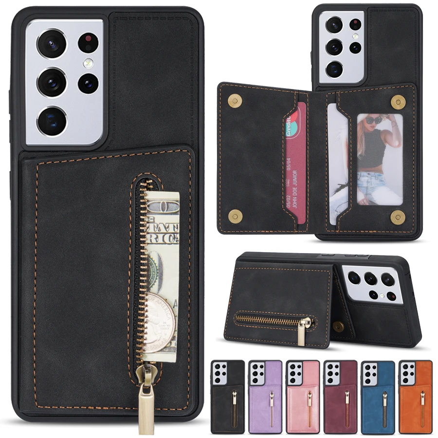 

Wallet Zipper Side Cover with Card Slot Flip Leather Case For Samsung Galaxy S23 Ultra S22 Plus S21 S20 FE A04s A13 A52 A53 A54