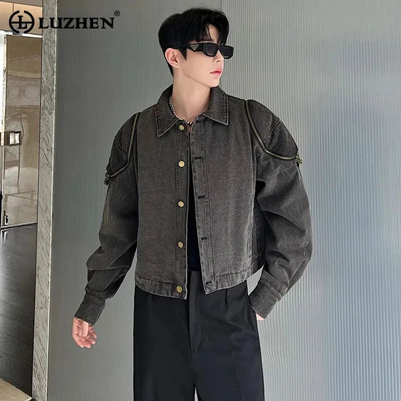 

LUZHEN нишевые новые модные куртки Дизайнерские джинсовые мужские Модные Винтажные потертые повседневные короткие пальто стильная Корейская Ретро верхняя одежда LZ3070