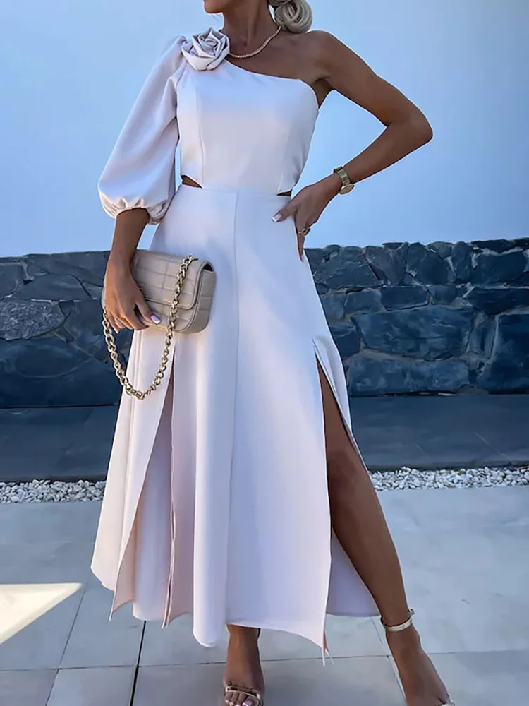 Puff Sleeve Loungewear Fashion Maxi Dress, Women Summer Elegant Skew Collar Holiday Dress, One Off Shoulder Solid Ladies Dress
Puff Sleeve Loungewear Fashion Maxi Dress, Women Summer Elegant Skew Collar Holiday Dress, One Off Shoulder Solid Ladies Dress