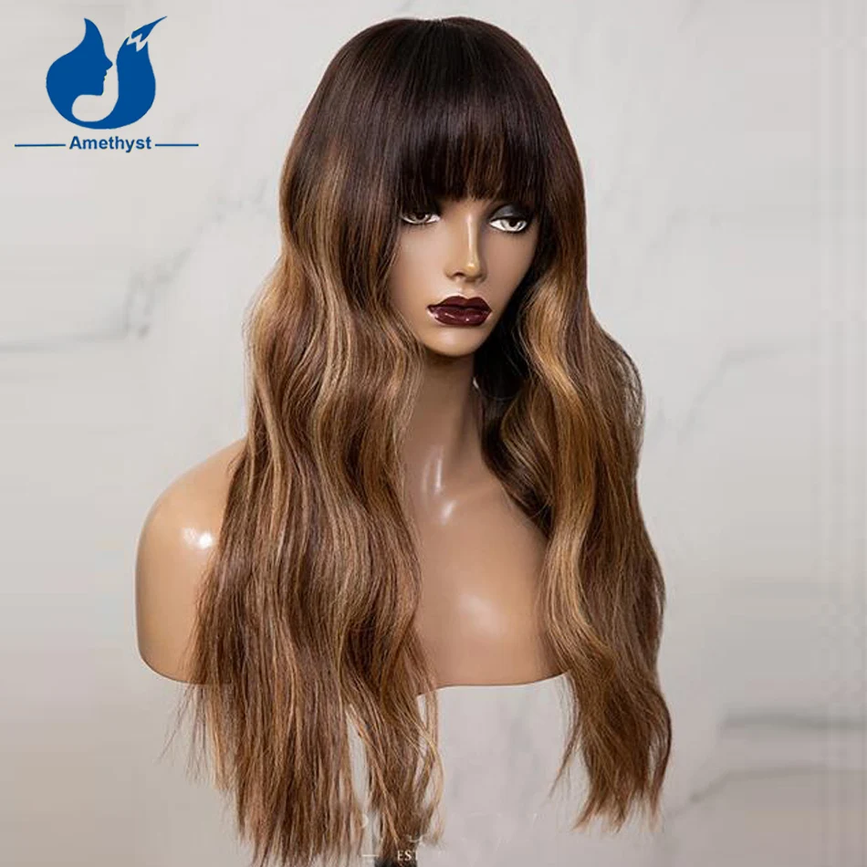 Amethyst Long Blunt Cut Bangs Wavy Brown with Caramel Blonde Balayage Human Hair Wig With Bangs Highlight Full Machine Made
Amethyst Long Blunt Cut Bangs Wavy Brown with Caramel Blonde Balayage Human Hair Wig With Bangs Highlight Full Machine Made