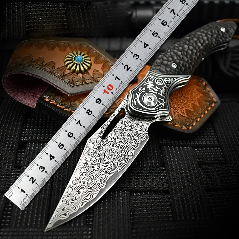 Forged VG10 Damascus Folding Knife Particulate With Leather Sheath Outdoor Hunting Self Defense EDC Tool Pocket Camping Knives
Forged VG10 Damascus Folding Knife Particulate With Leather Sheath Outdoor Hunting Self Defense EDC Tool Pocket Camping Knives