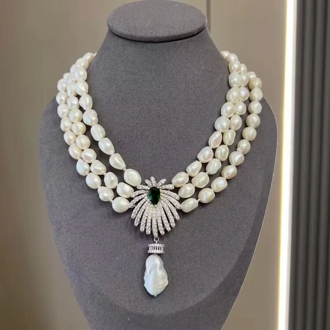 

triple strands 9-10mm south sea baroque white pearl necklace 18"19"20"