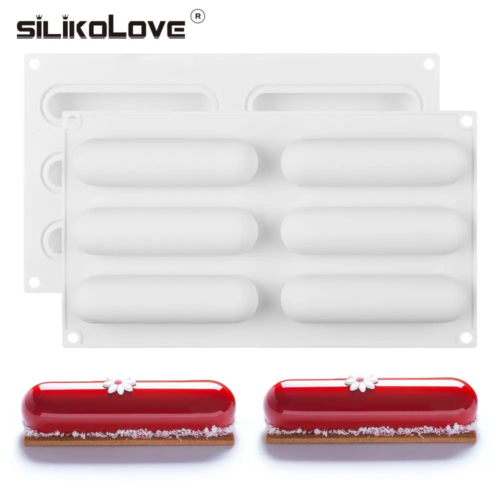 SILIKOLOVE 6 Cavity Oval Long Mousse Cake Mold Silicone Pastry Mold French Sweets Baking Mould
SILIKOLOVE 6 Cavity Oval Long Mousse Cake Mold Silicone Pastry Mold French Sweets Baking Mould