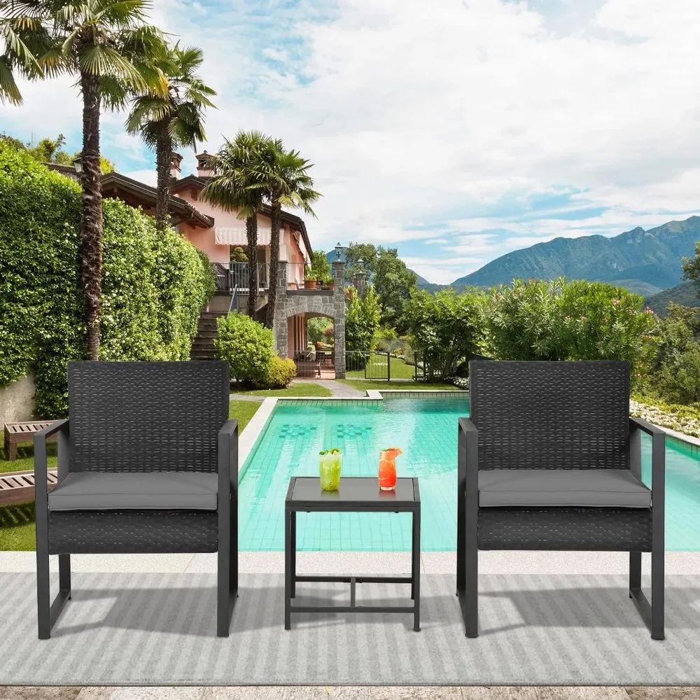 

Wicker Patio Furniture 3 Piece Patio Set Chairs Bistro Set Outdoor Rattan Conversation Set for Backyard Porch Poolside Lawn