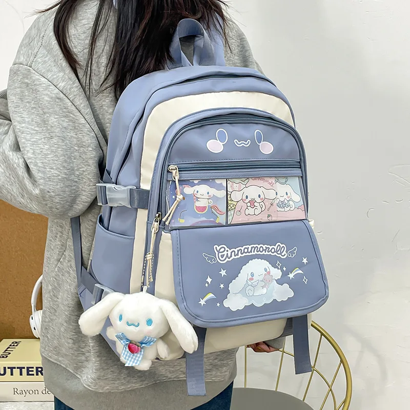 

Sanrio Kuromi Cinnamoroll школьный рюкзак для девочек с героями мультфильмов кавайный мой Мелодия помпон пуриновый рюкзак подарок для начала Школьного сезона