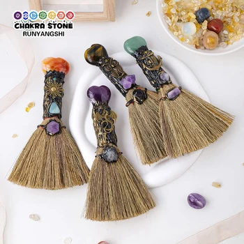 천연 크리스탈 러브 하트 자수정 로즈 쿼츠 매직 빗자루 보석 공예, 홈데코 레이키 힐링, 할로윈 크리스마스 선물 상품 이미지