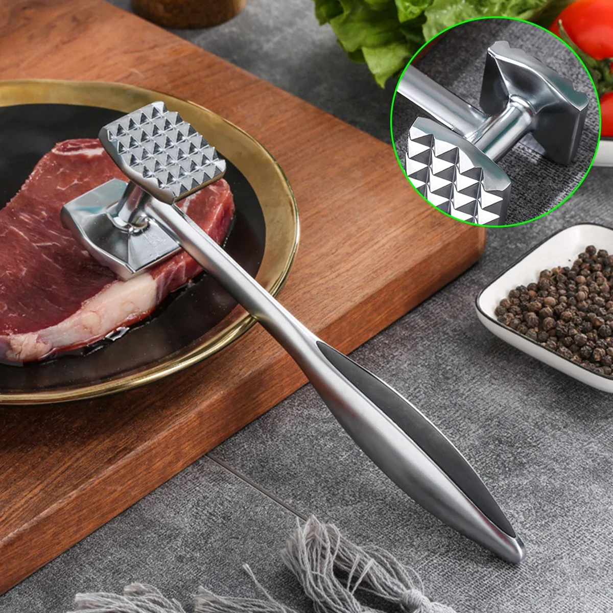 

Portable Meat Tenderizer Hammer, Two Sides Loose Tenderizers, Steak Pork Tools, Zinc Alloy, Kitchen Gadgets, Meat Hammer , 1Pc