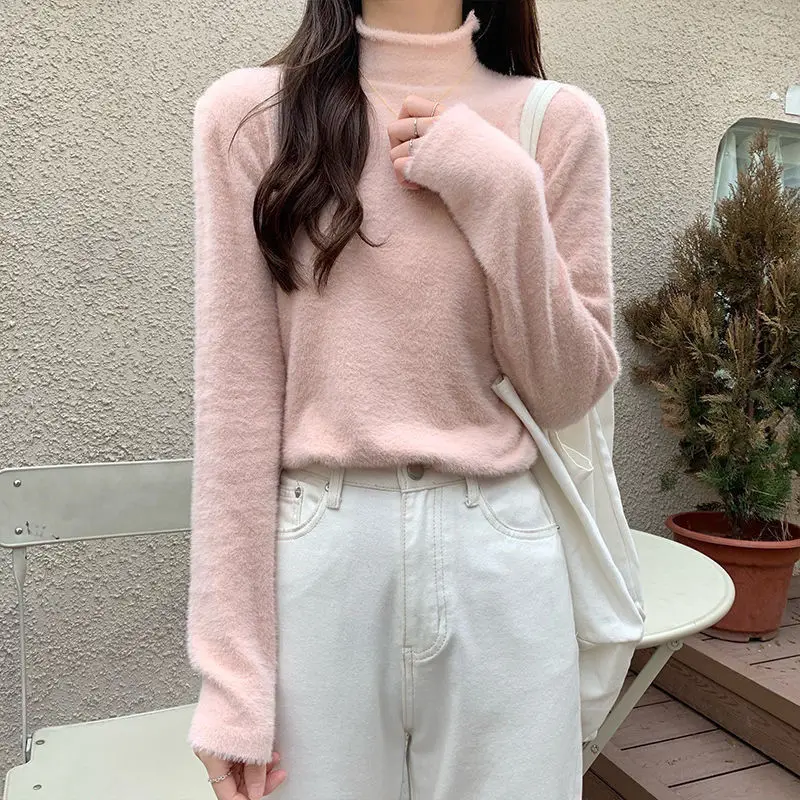 Women's Autumn and Winter New Fashion Simple Solid Color Half High Neck Korean Version Versatile Long Sleeved Loose Knit Tops 
Women's Autumn and Winter New Fashion Simple Solid Color Half High Neck Korean Version Versatile Long Sleeved Loose Knit Tops