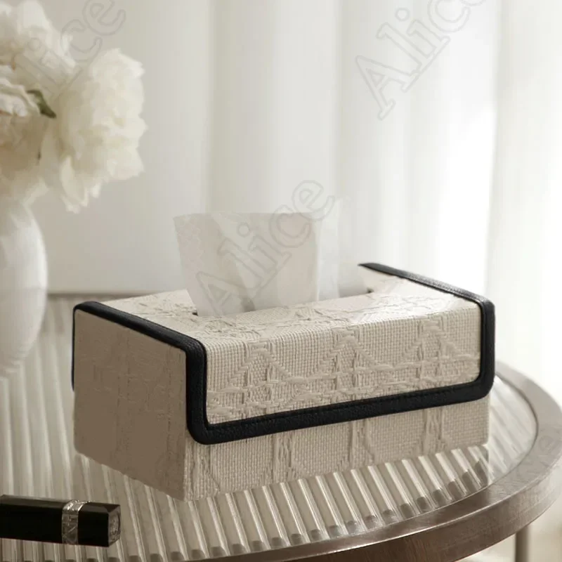 

Modern Decor Napkin Living Ornament Home Decoration Boxes Table Tissue Box Weaving Texture Leather Holder Room Dining