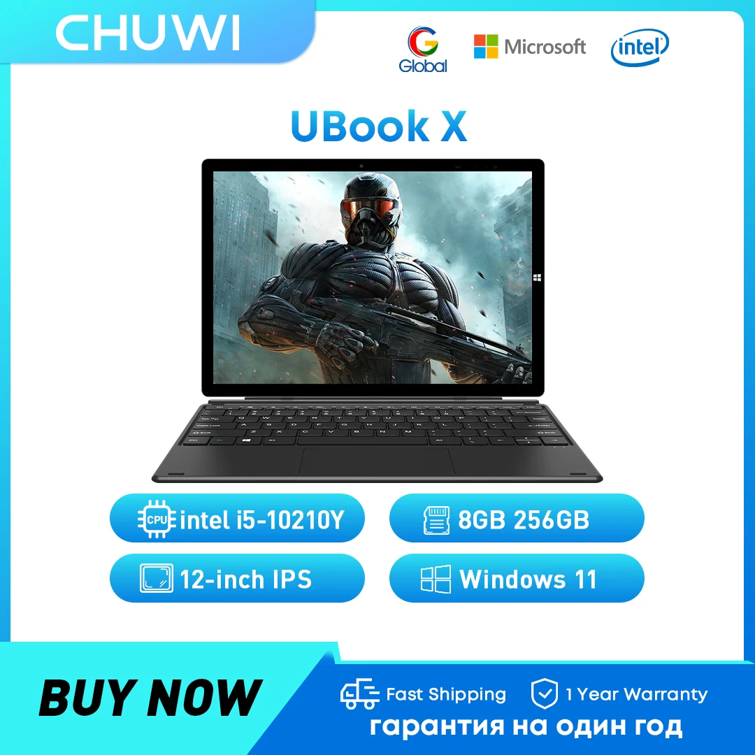 

CHUWI Ubook X 2 IN1 Tablet 12" 2K IPS Touchscreen 512GB SSD 12GB RAM Intel Core i5-10210Y Windows 11 Support Keyboard Stylus