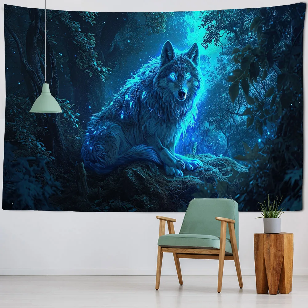 

Psychedelic jungle wolf tapestry wall hanging dreamy animal art tapestry home decoration living room bedroom background cloth