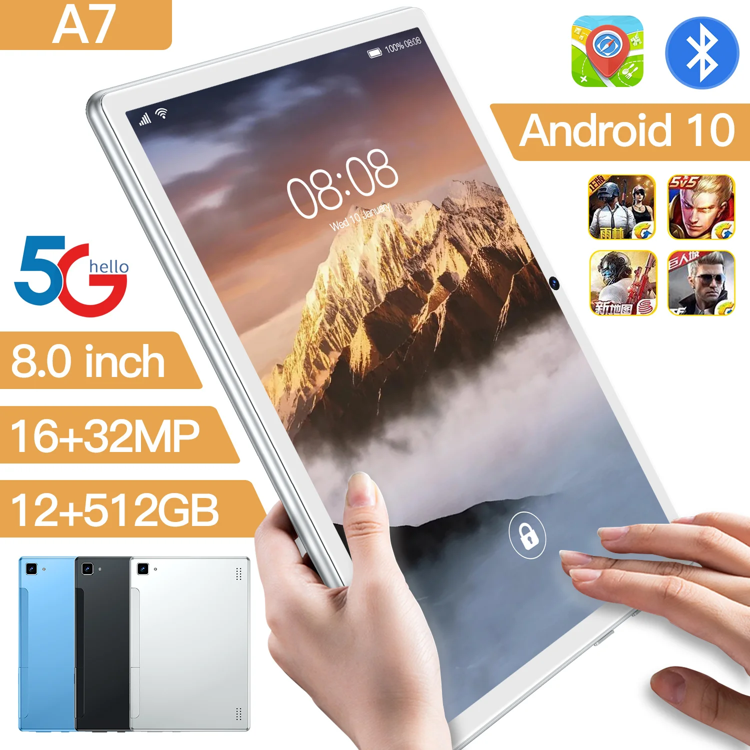 Семейный планшет A7 8000 мАч Android 10 GPS Pad 8 дюймов две SIM-карты 32 МП 12 ГБ 512 WPS Office Gobal Version