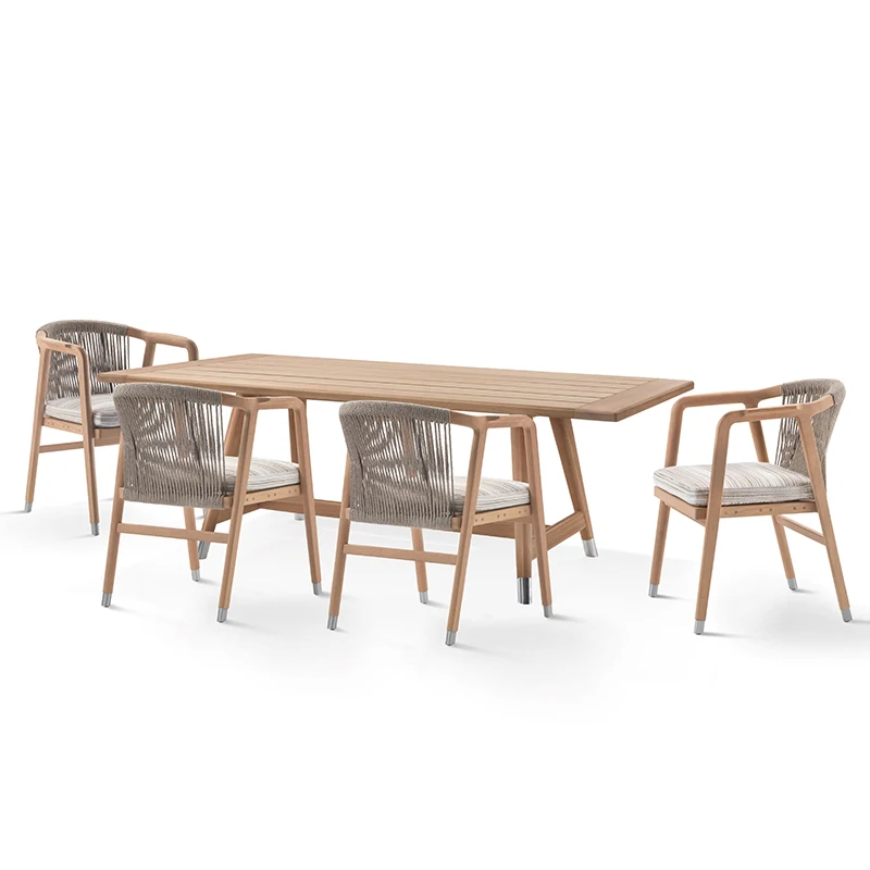 

Уличный стол и стул для виллы из тика длинный стол и стул антикоррозийный деревянный плетеный стол из ротанга и сочетание стульев
