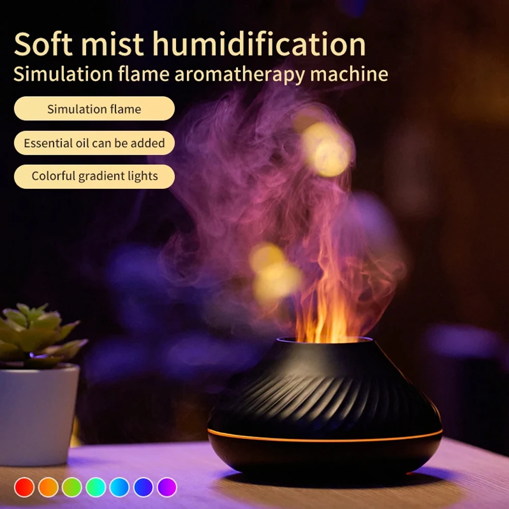 

Volcanic Flame Aroma Diffuser Essential Oil Lamp 130ml USB Portable Air Humidifier with Color Night Light Mist Maker Fogger Led