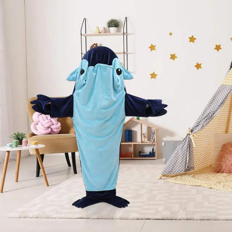 

Cute Cartoon Shark Sleeping Bag Pajama Warm & Soft Shark Throw Blanket Flannel Shark shape Wearable hoodie Blanket for Adults