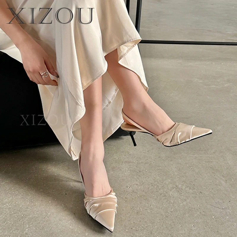 

New Chinese Absolutely Beautiful Sandals Senior Sense Satin One-strap High Heels Hack Hollow Baotou Fine Heel Single Shoes