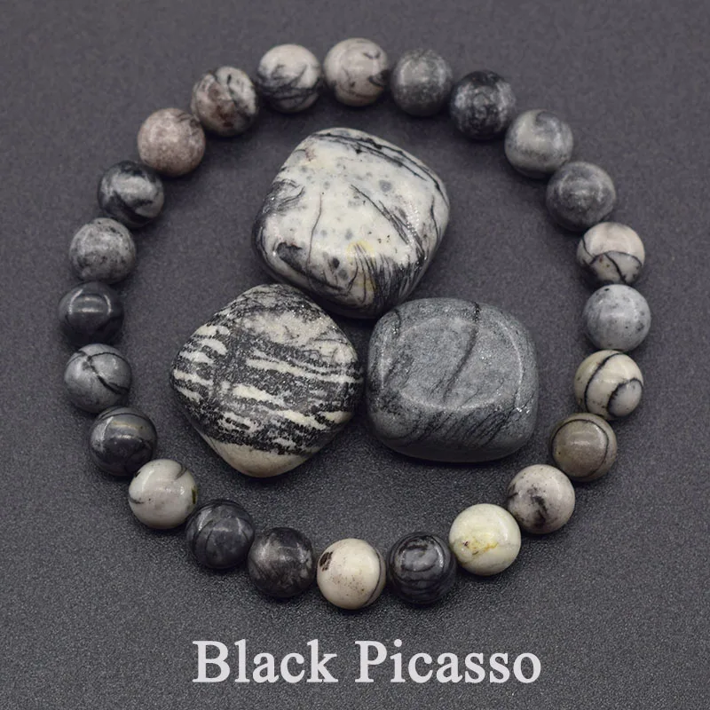 Natural Stone Bead Bracelets Black Picasso