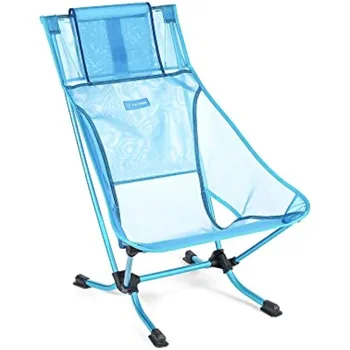 Helinox Beach Chair Lightweight, Lower-Profile, Compact, Collapsible Camping Chair, Blue Mesh, with Pockets