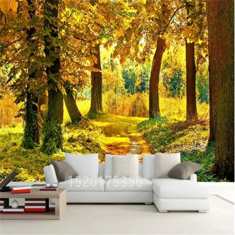 

Обои beibehang на заказ, 3d фрески, красивый Осенний пейзаж, Лесная дорога, Декорации для гостиной, фон для телевизора, настенная бумага