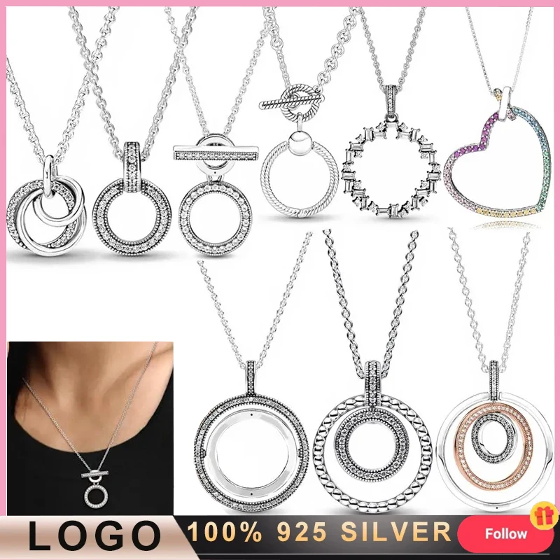 

New Women's Vintage Colorful Heart Sparkling Ice Crystal Circle Necklace 925 Silver Fashion Light Luxury DIY Charming Jewelry