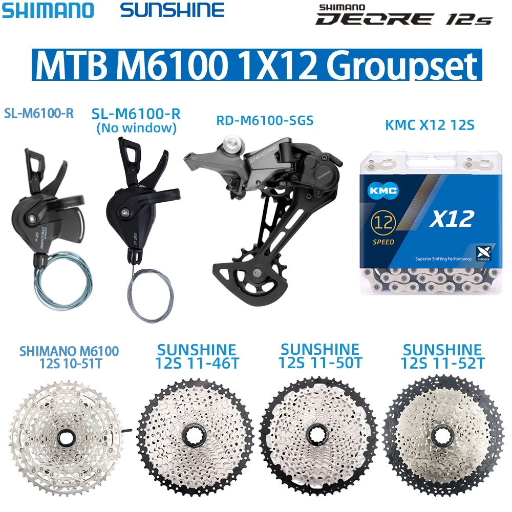 

Механизм переключения передач Shimano Deore M6100 12S, механизм переключения передач задний, RD + SL + CS 10-51T 46/50/52T, комплект CN KMC X12 MTB 1X12S