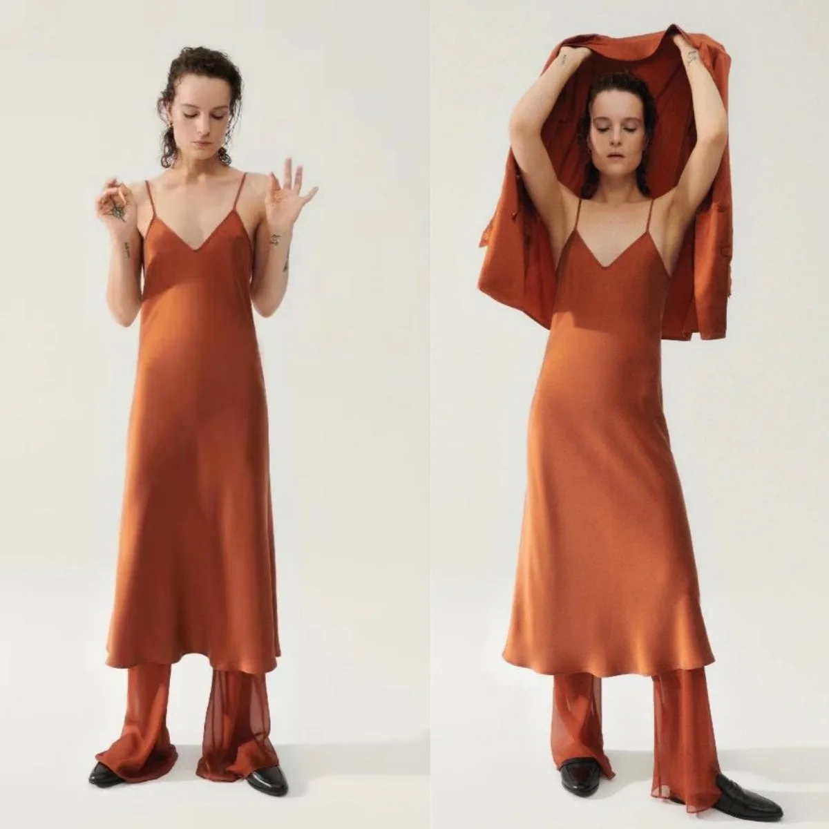 

V-neck Bias Cut Sand Washed Silk Suspender Skirt Caramel Womens Dresses Traffic Dress Women 2024 Pure Silk Sexy Slip Nightgown