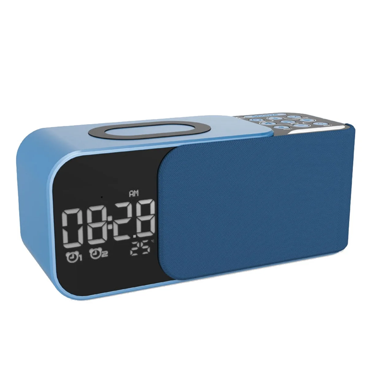 

Digital Stereo FM Radio Alarm Clock Night Light Bluetooth Speaker 10W Wireless Charger-Blue
